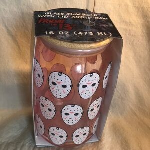 NIB ~ Friday the 13th Glass Tumbler with Straw